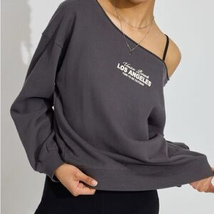 Garage Charcoal Off-Shoulder Sweatshirt